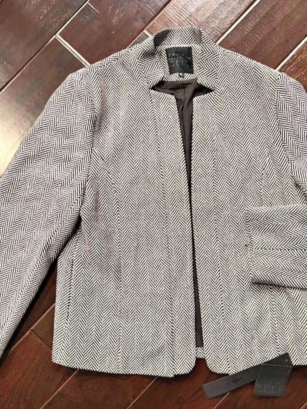 Mina Self Herringbone Jacket in Black & White XL NWT